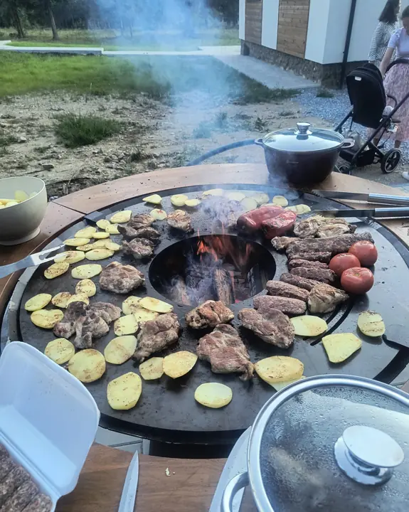 Grătar pe vatră de foc cu carne și legume